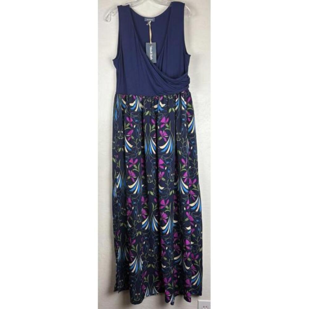 NEW ModCloth Sleeveless Crossover Blue Floral Maxi Dress Size XL Stretch 1285